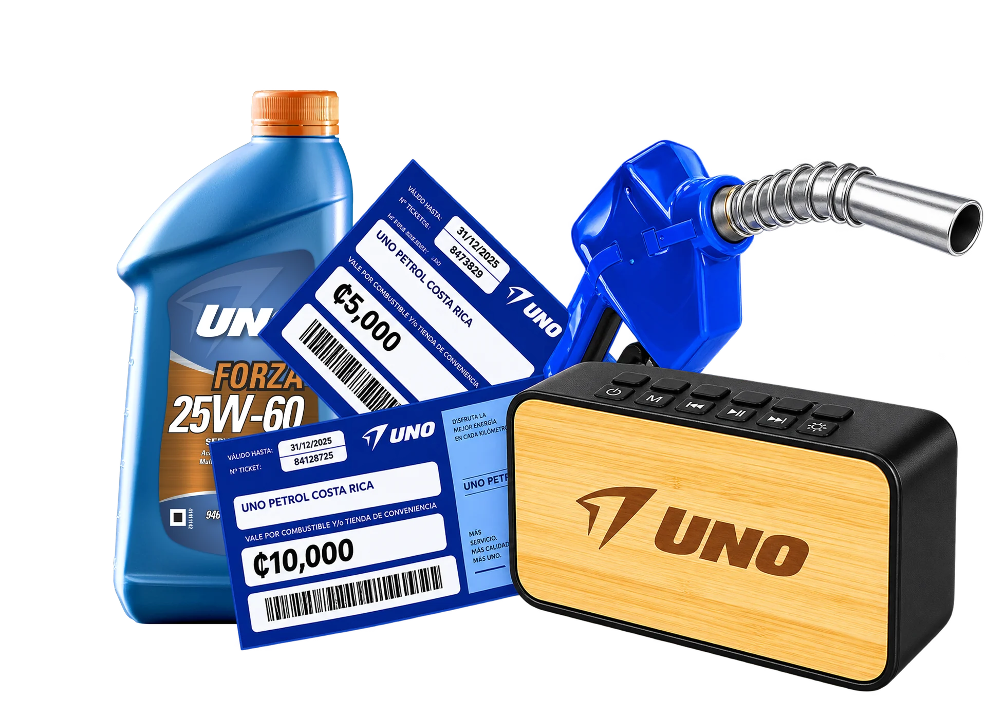 Lubricante UNO Forza 25W-60, bonos de combustible y parlante UNO